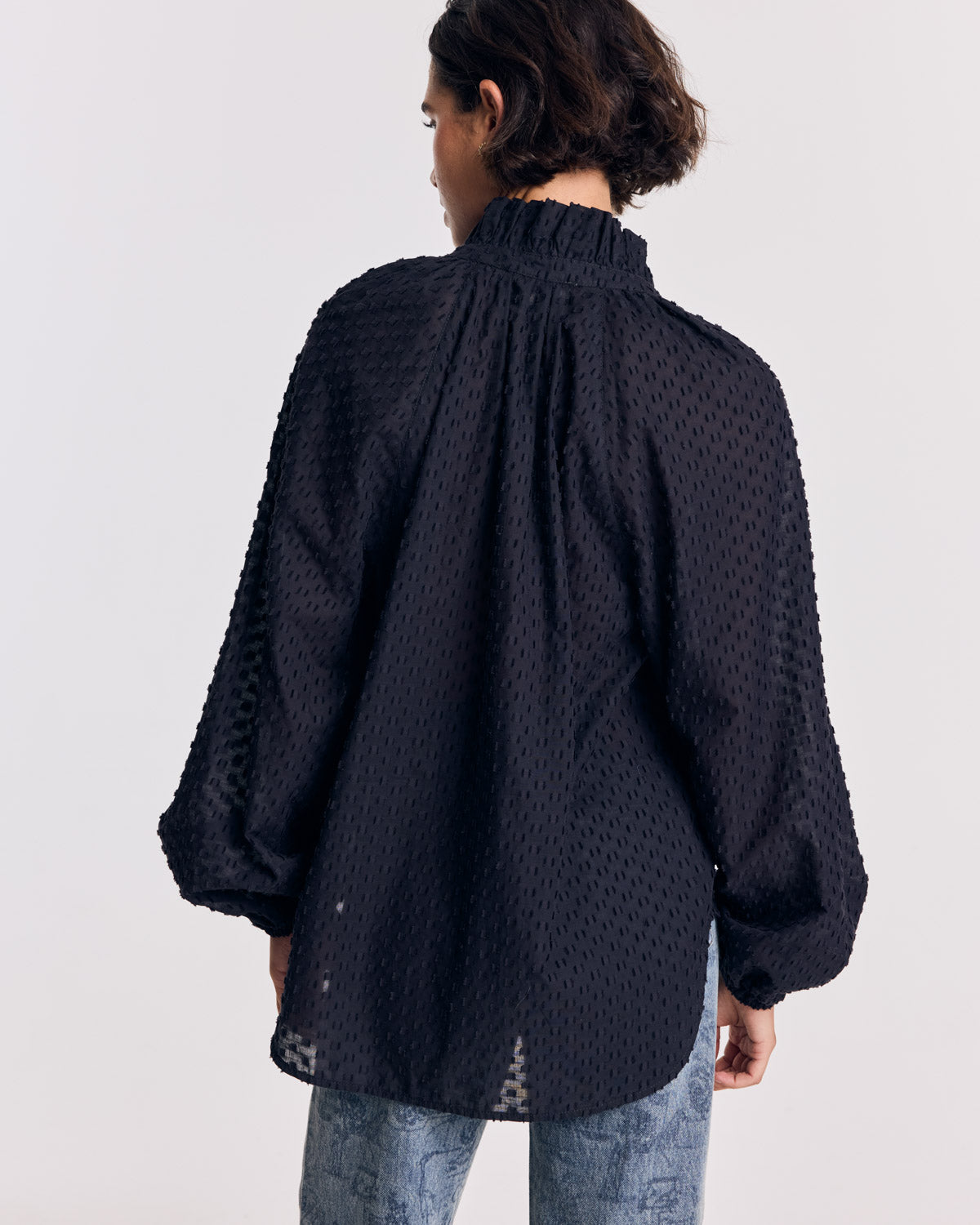 Camille midnight blue polka dot blouse