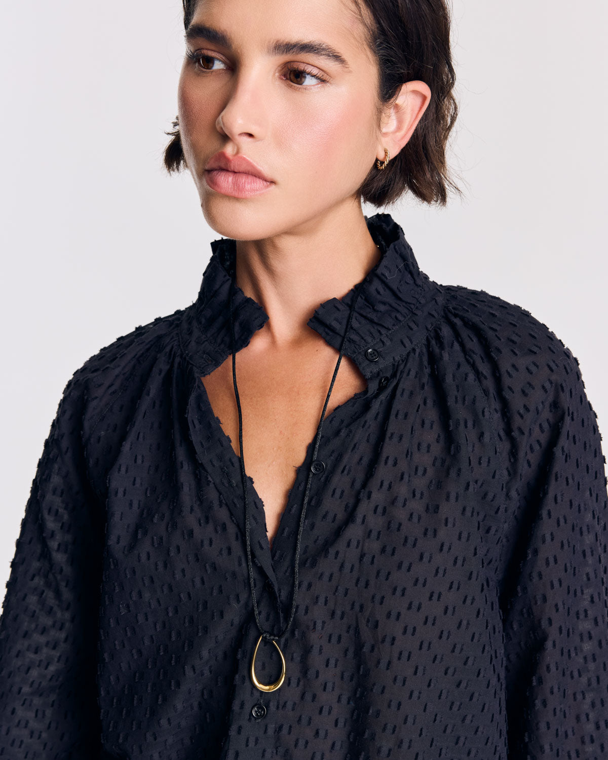 Camille midnight blue polka dot blouse