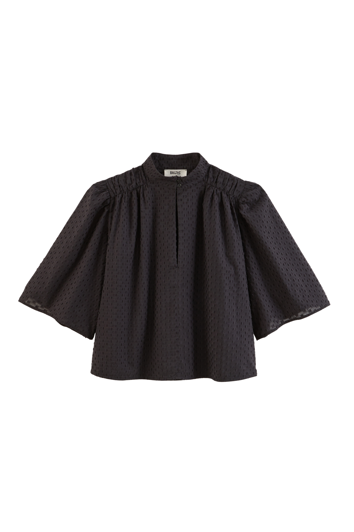 Janelle navy blue swiss dot blouse