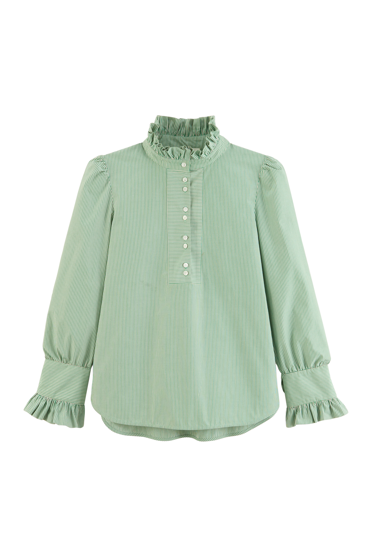 Green and ecru striped Source blouse