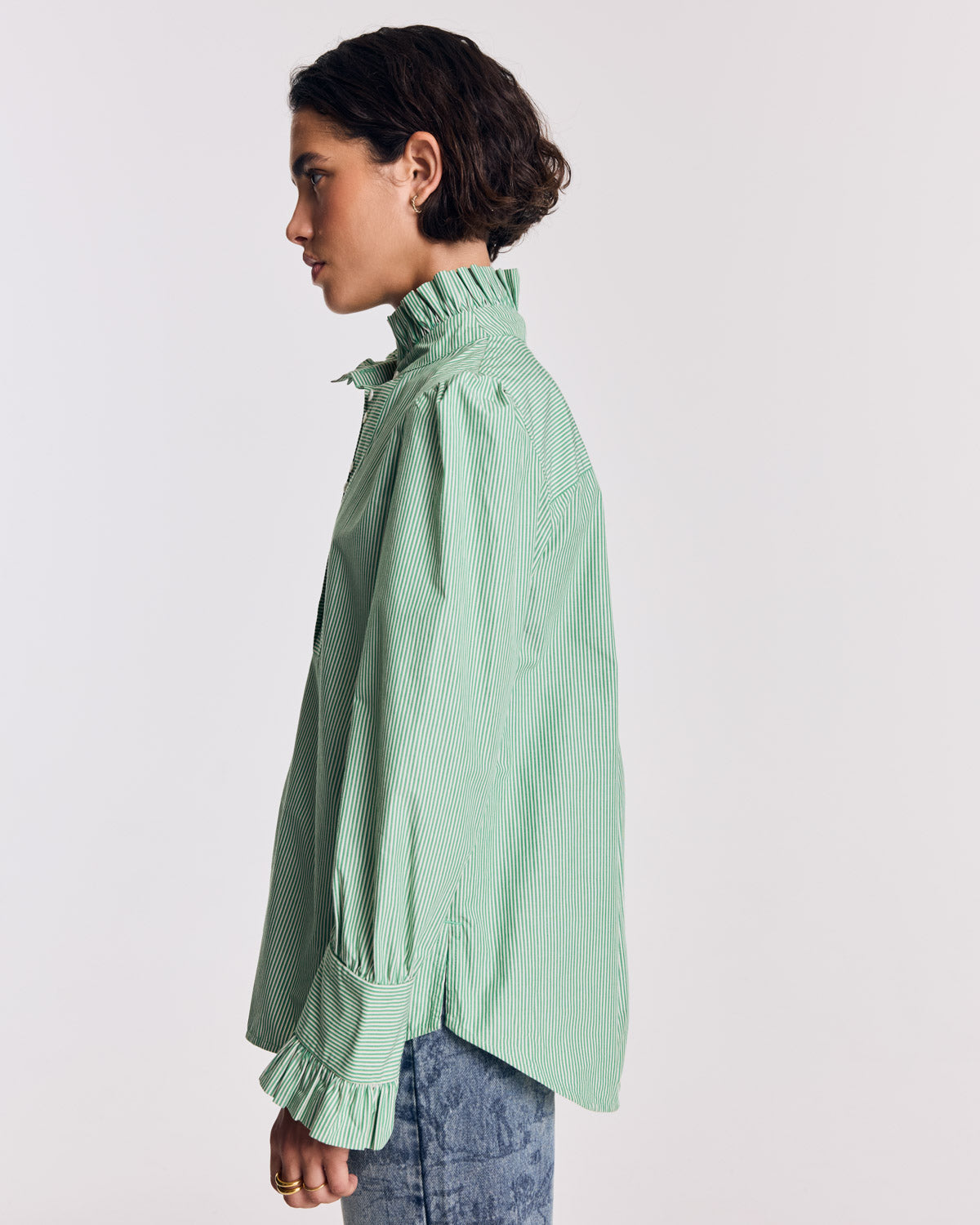 Green and ecru striped Source blouse