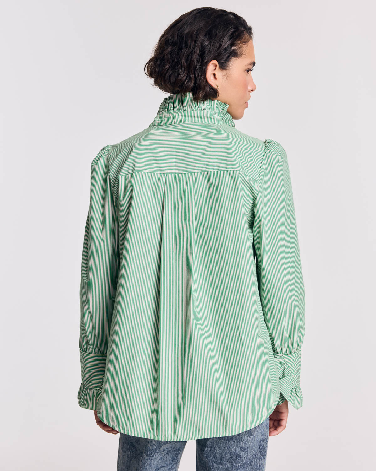 Green and ecru striped Source blouse