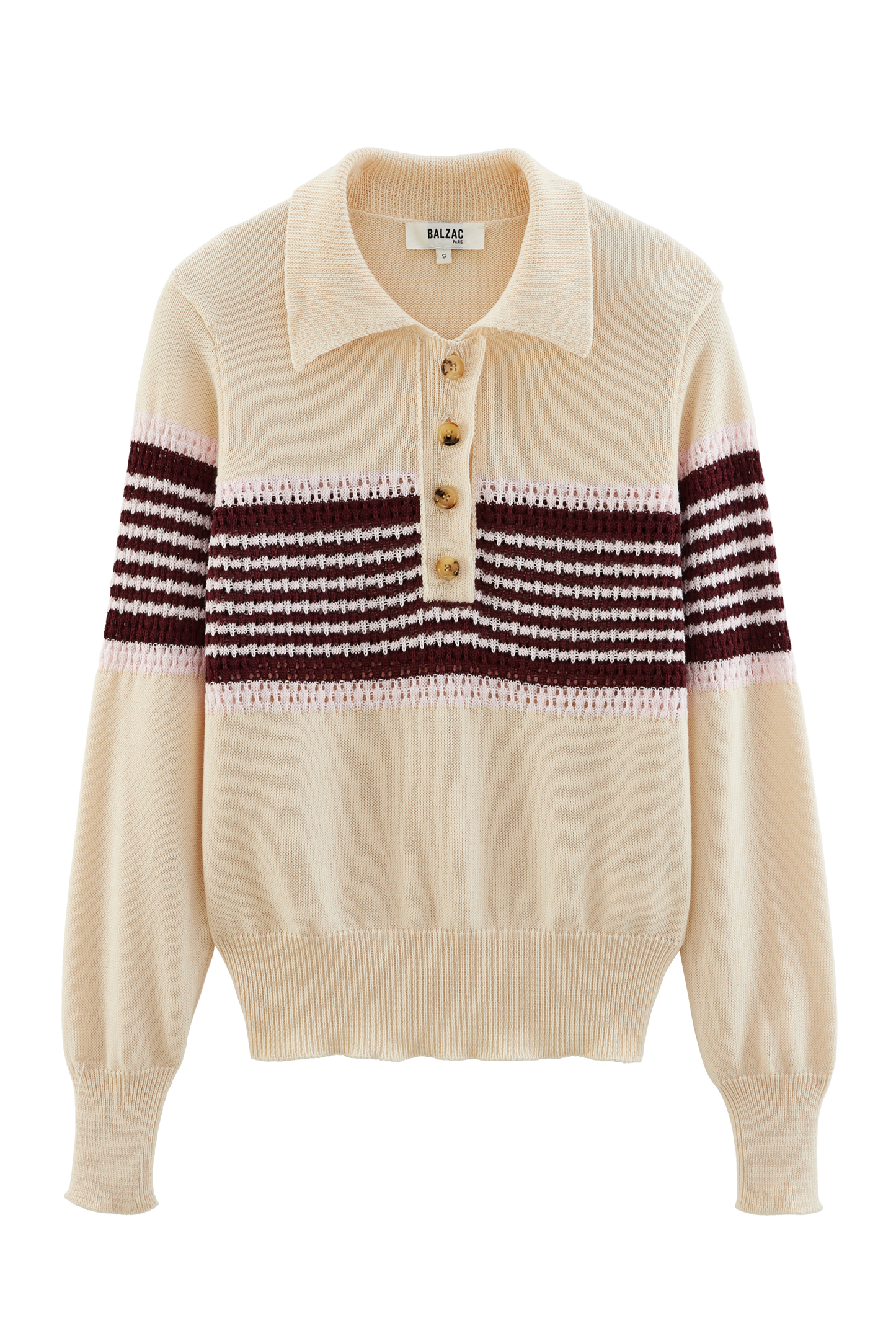Elodie ecru sweater with burgundy stripes