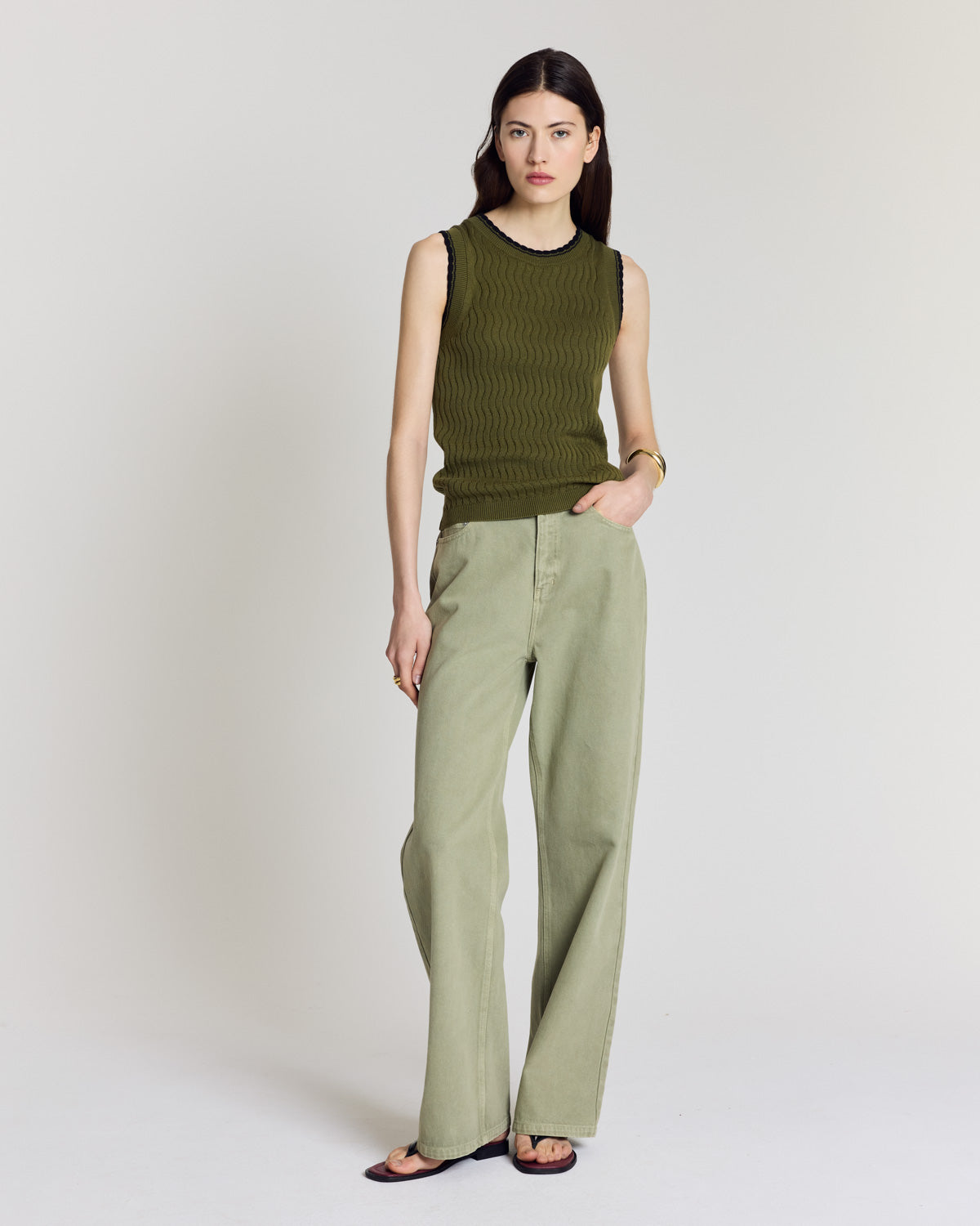 Kahny olive and black top