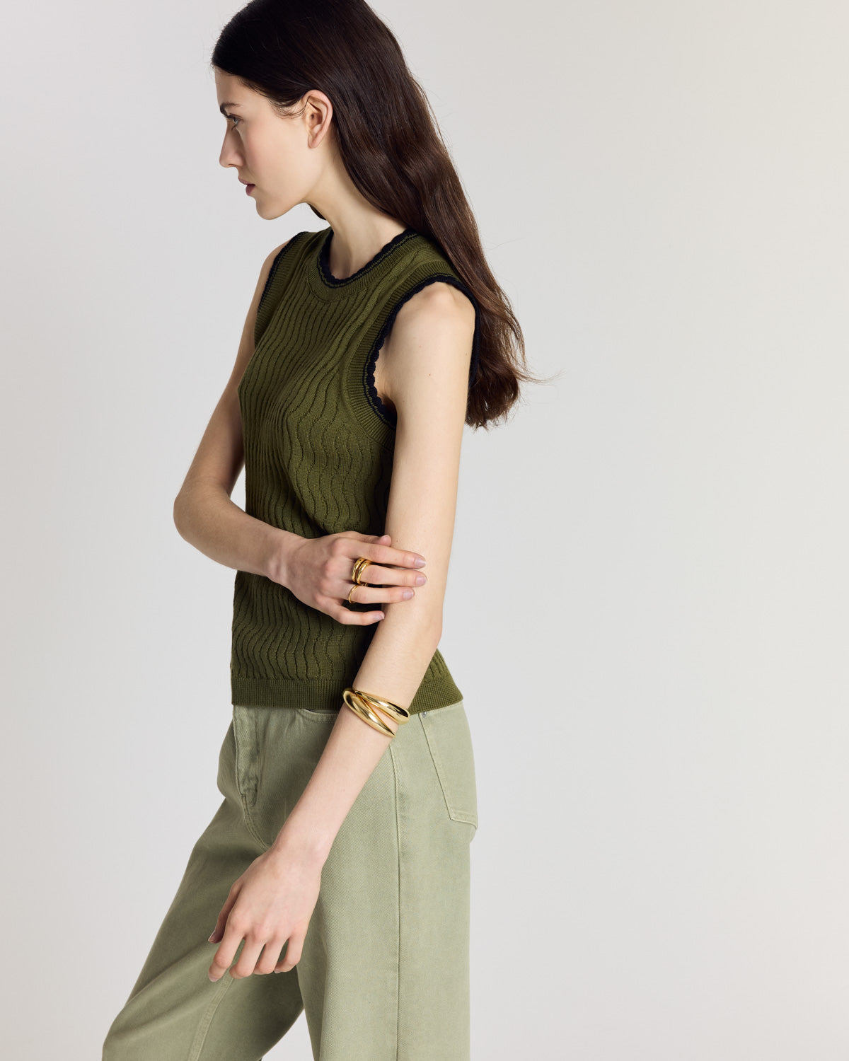 Kahny olive and black top