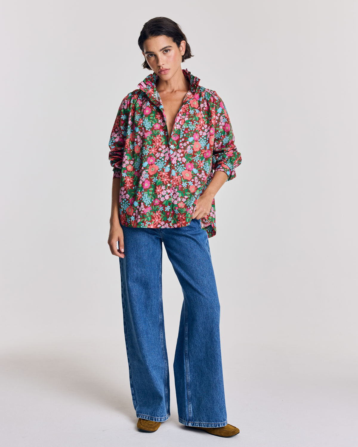 Chemise Leonor imprimé Liberty rose et bordeaux