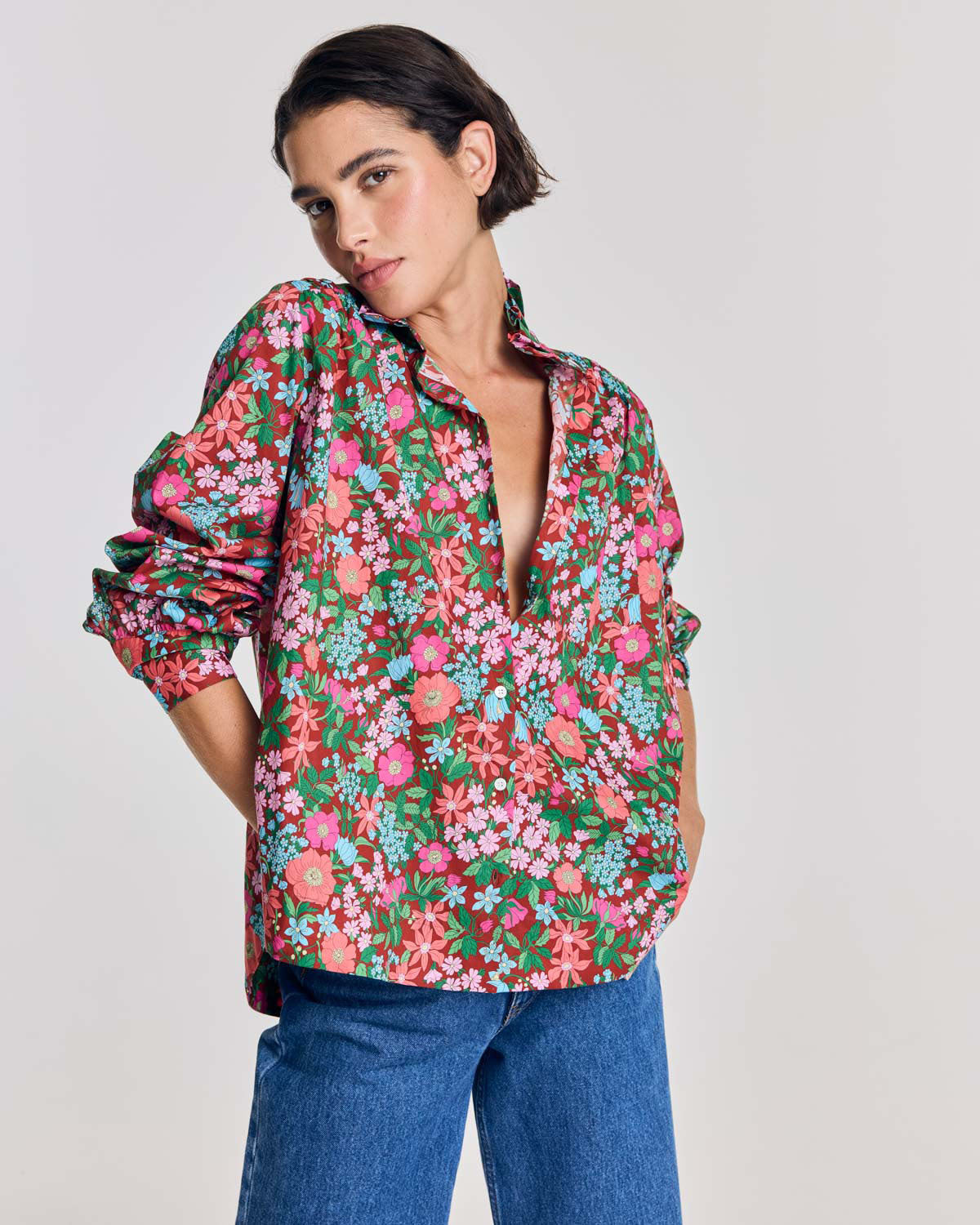 Chemise Leonor imprimé Liberty rose et bordeaux