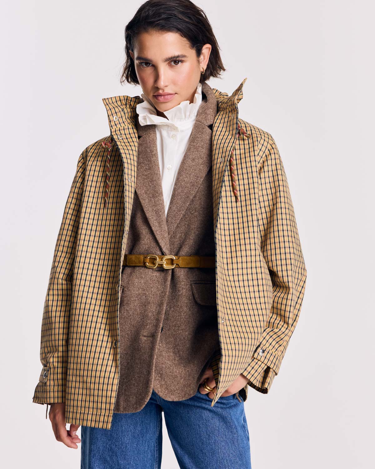 Veste Owen carreaux ocre et marine