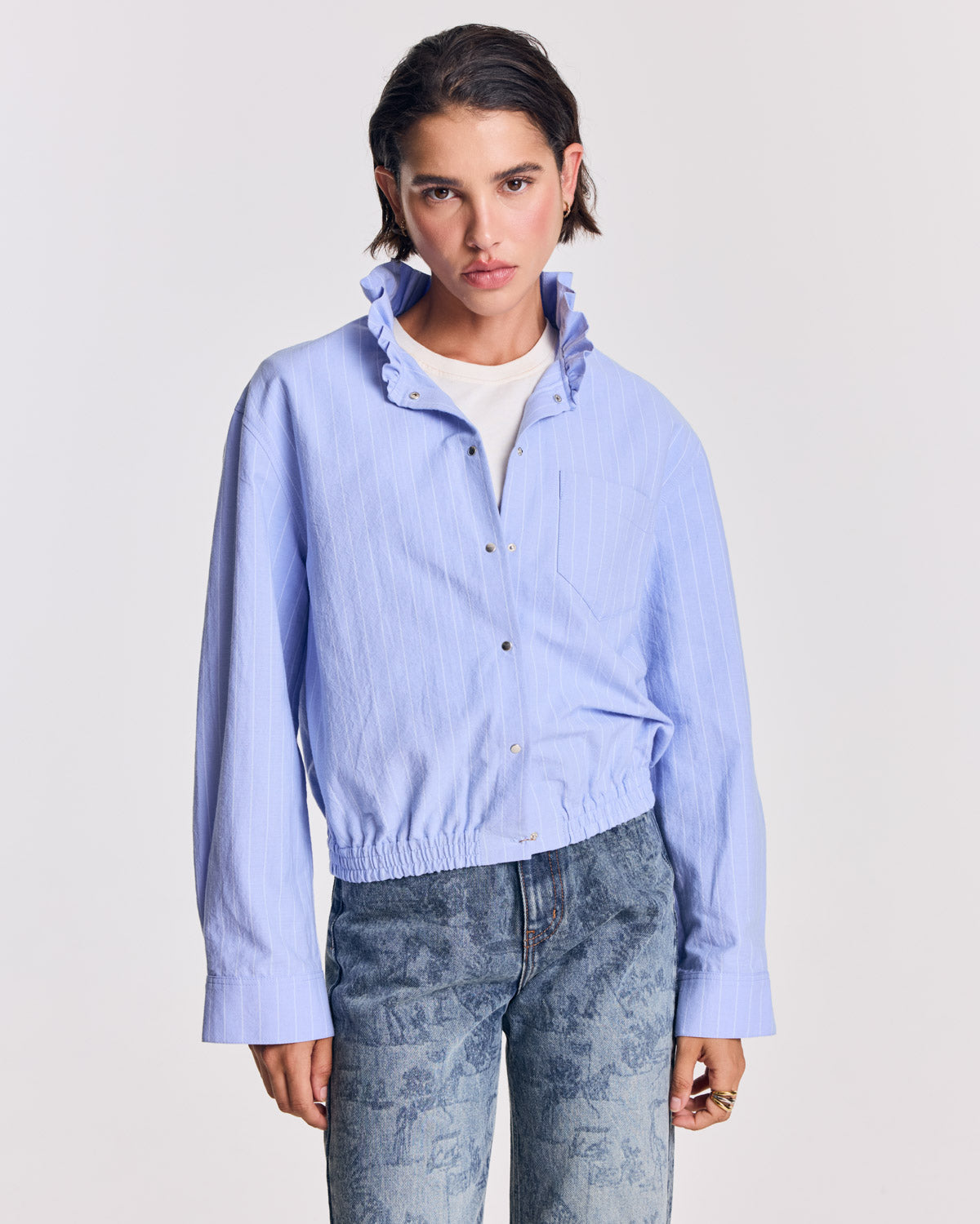 Chemise Louison rayures bleu lavande et blanc