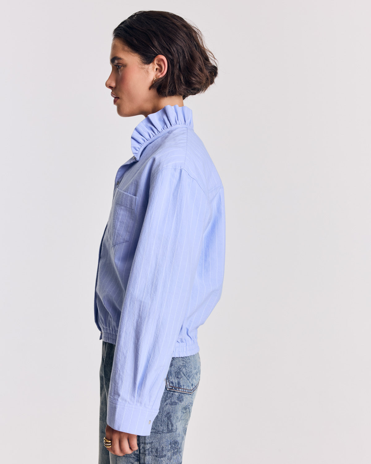 Chemise Louison rayures bleu lavande et blanc