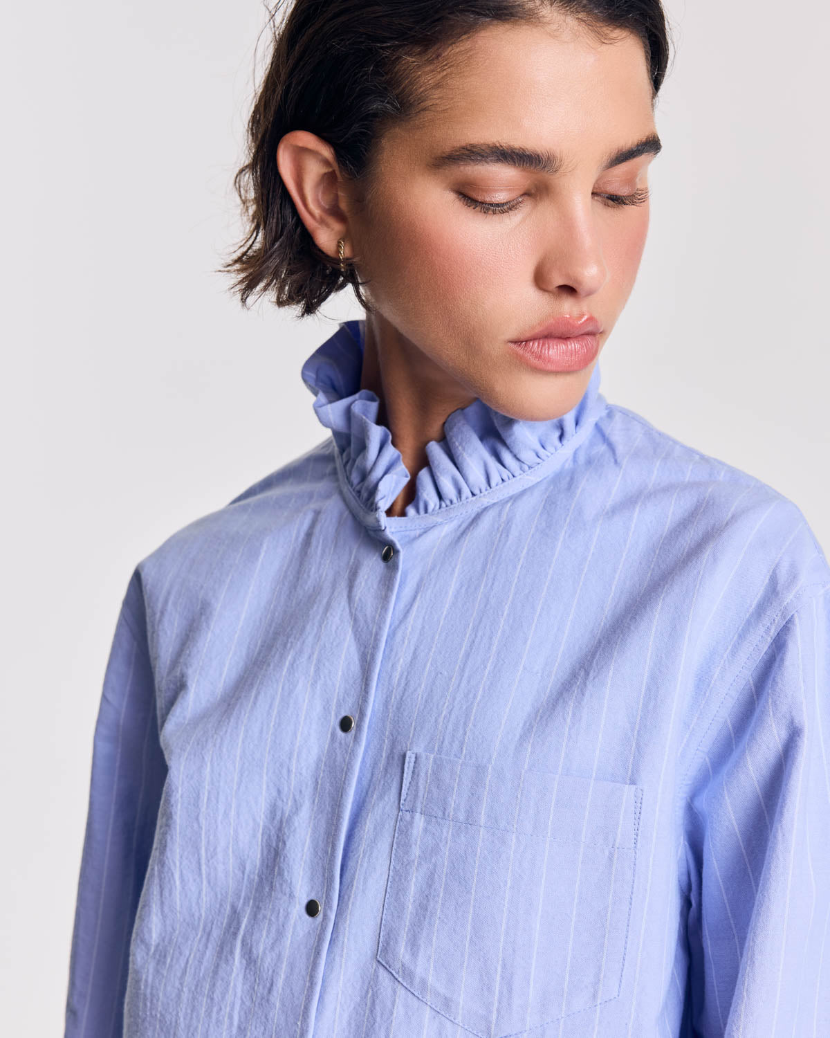 Chemise Louison rayures bleu lavande et blanc