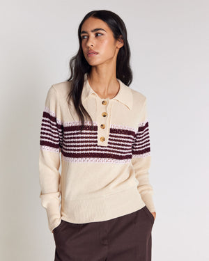Elodie ecru sweater with burgundy stripes
