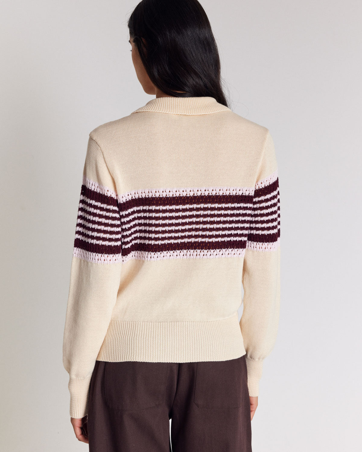 Elodie ecru sweater with burgundy stripes