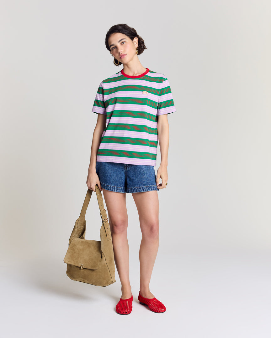 Tee-shirt Bree brodé rayures marine et violet