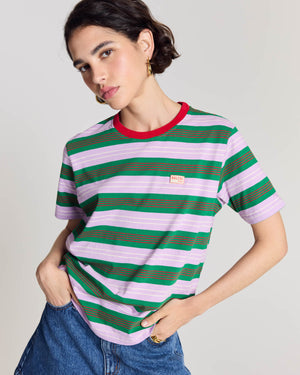 Bree embroidered striped navy and purple T-shirt