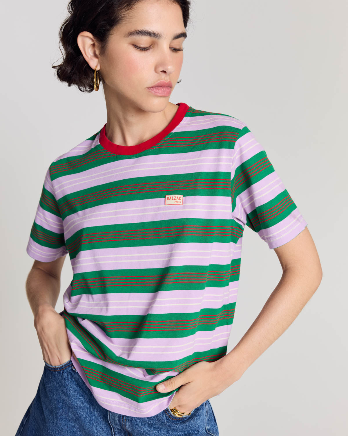 Tee-shirt Bree brodé rayures marine et violet
