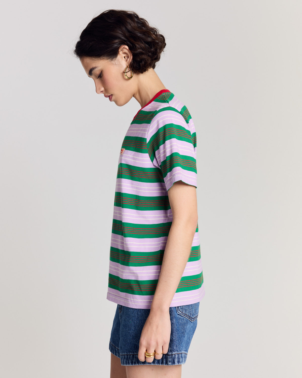 Tee-shirt Bree brodé rayures marine et violet