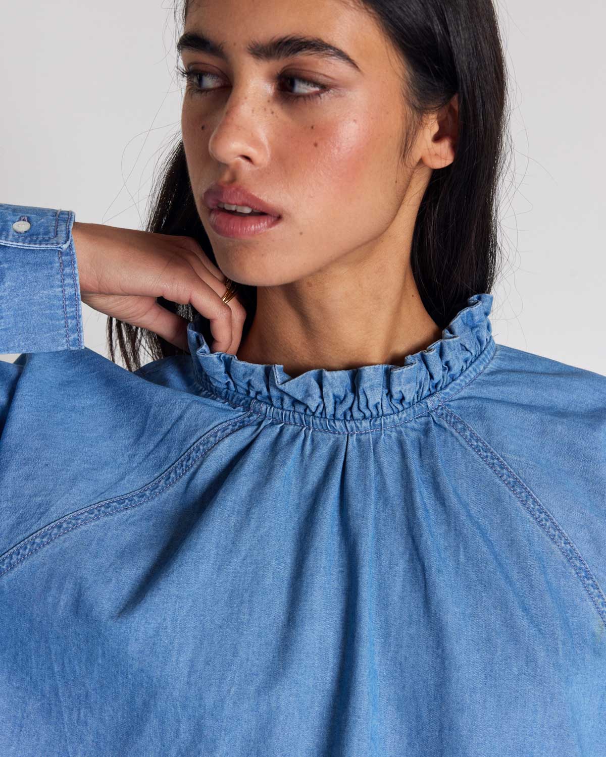 Zoelie blue chambray blouse