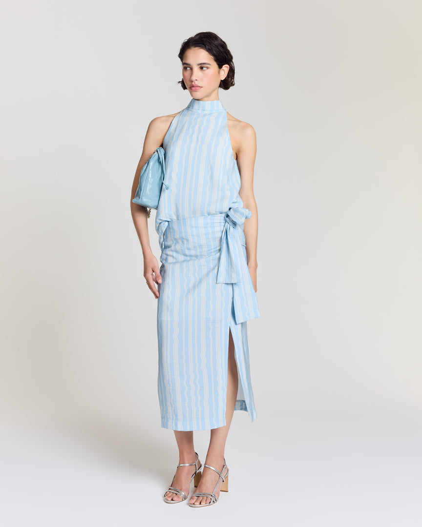 Top Arielle rayures onde fond bleu