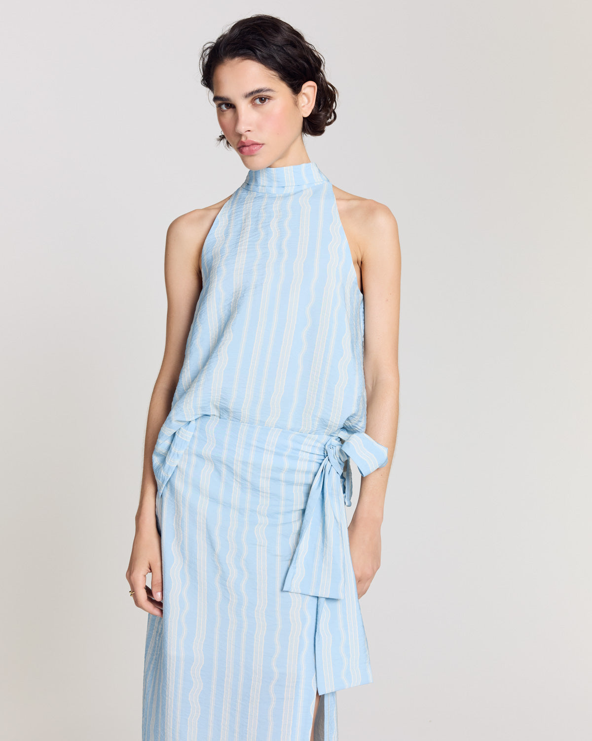 Top Arielle rayures onde fond bleu