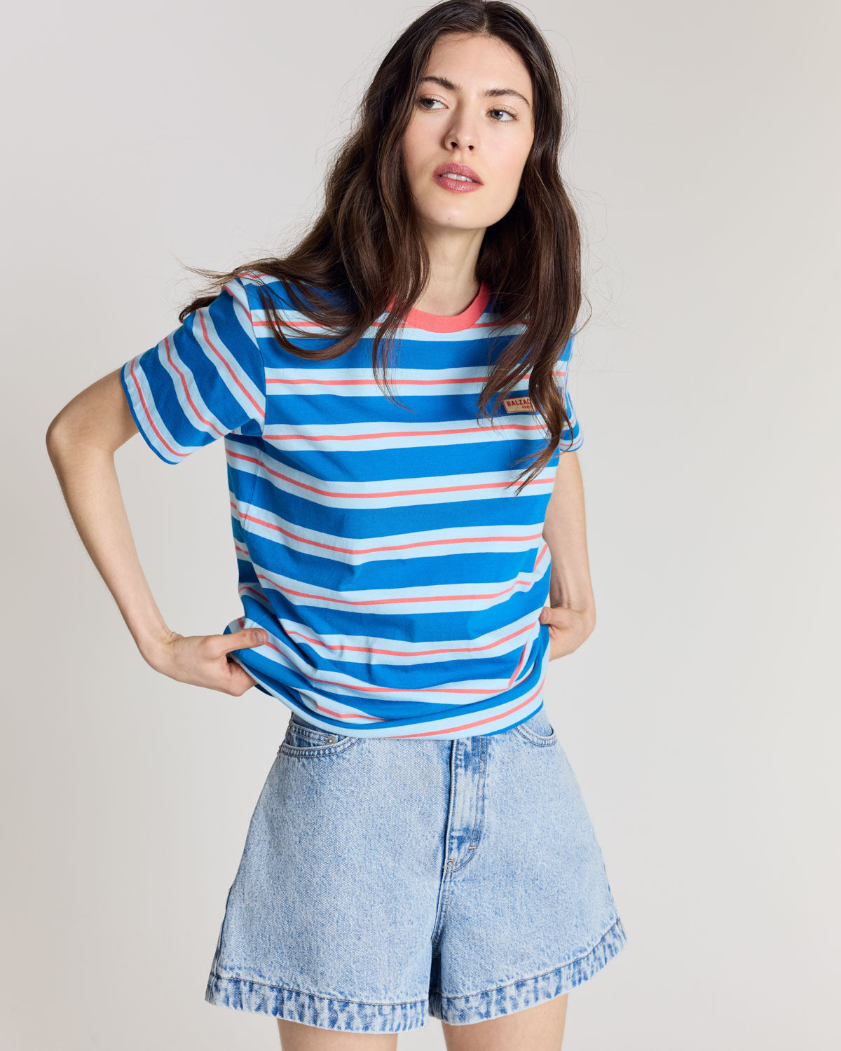 Tee-shirt Bree brodé rayures bleu et rouge