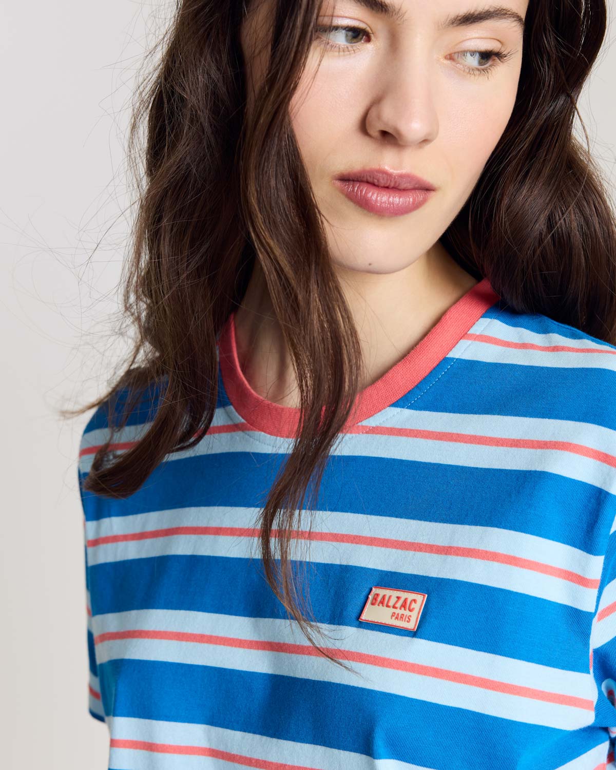 Tee-shirt Bree brodé rayures bleu et rouge