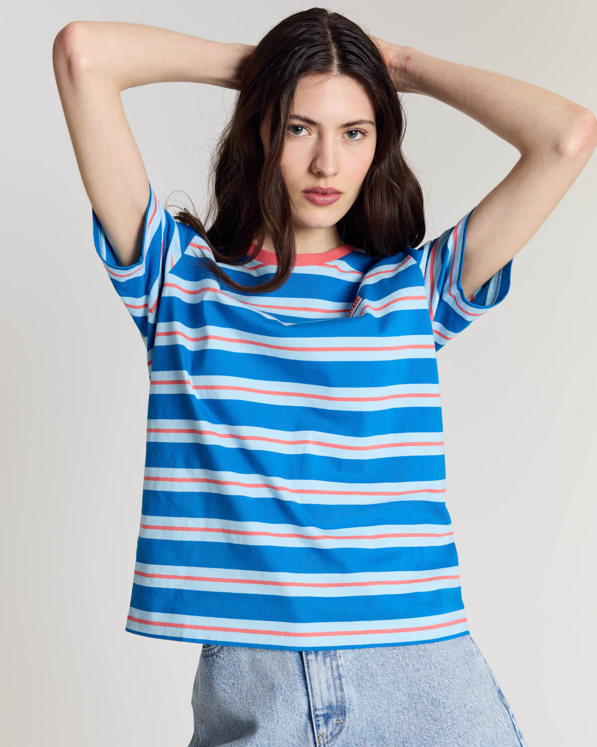Tee-shirt Bree brodé rayures bleu et rouge