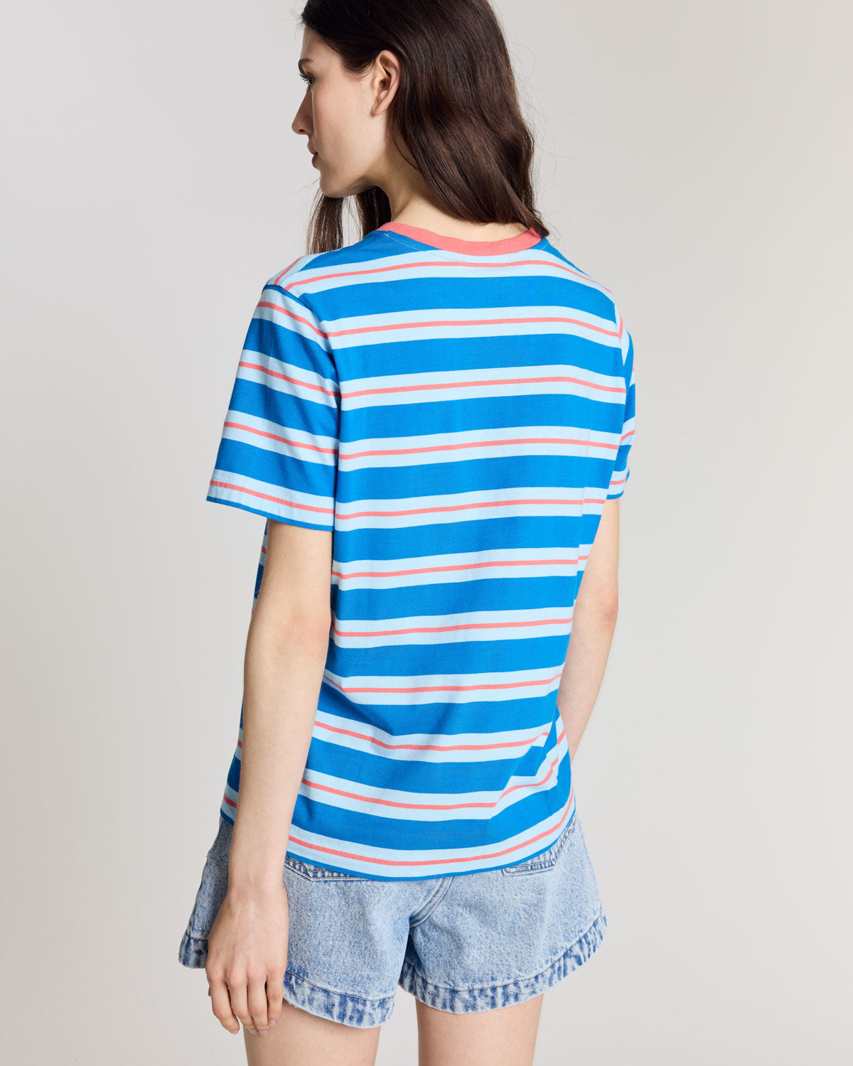 Tee-shirt Bree brodé rayures bleu et rouge