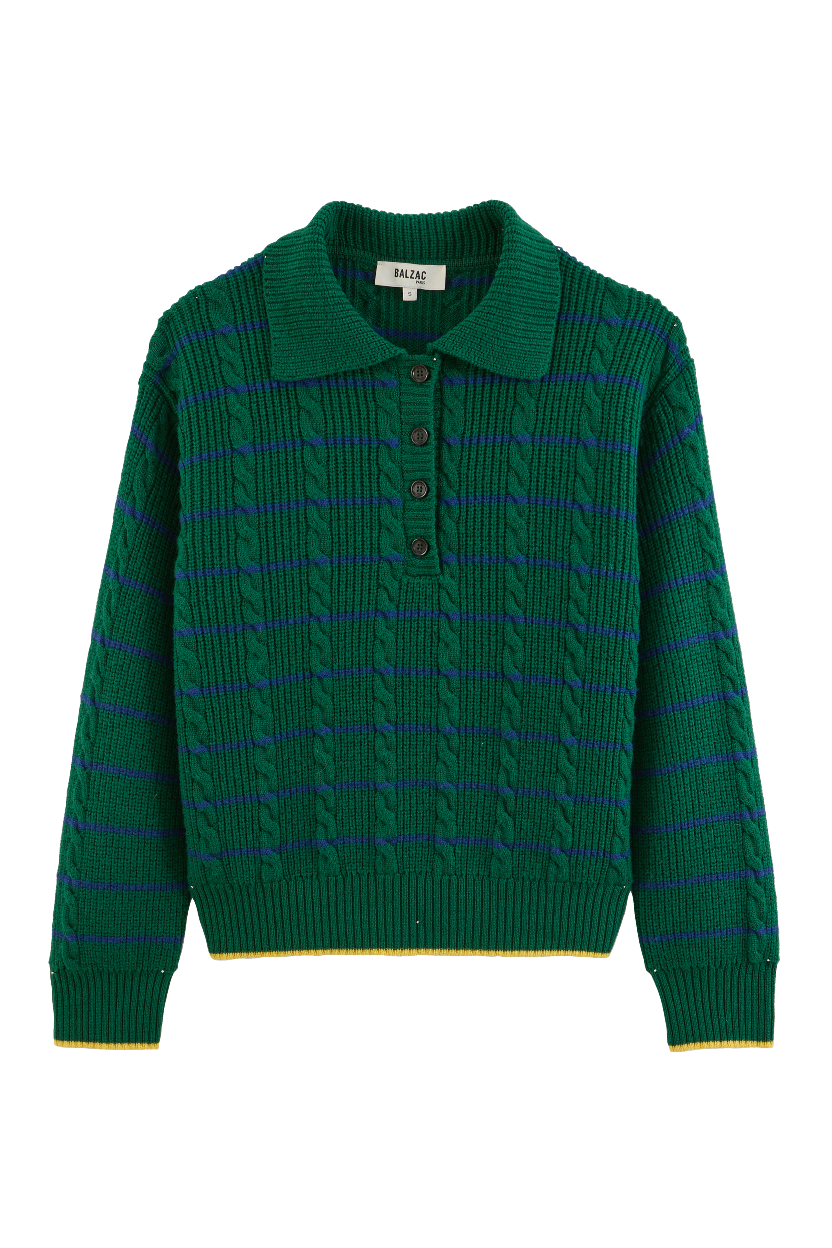 Sweater Isidore stripes green, navy and yellow