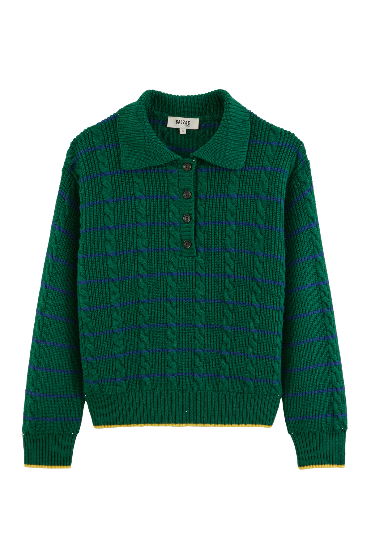 Pull Isidore rayures vert, marine et jaune