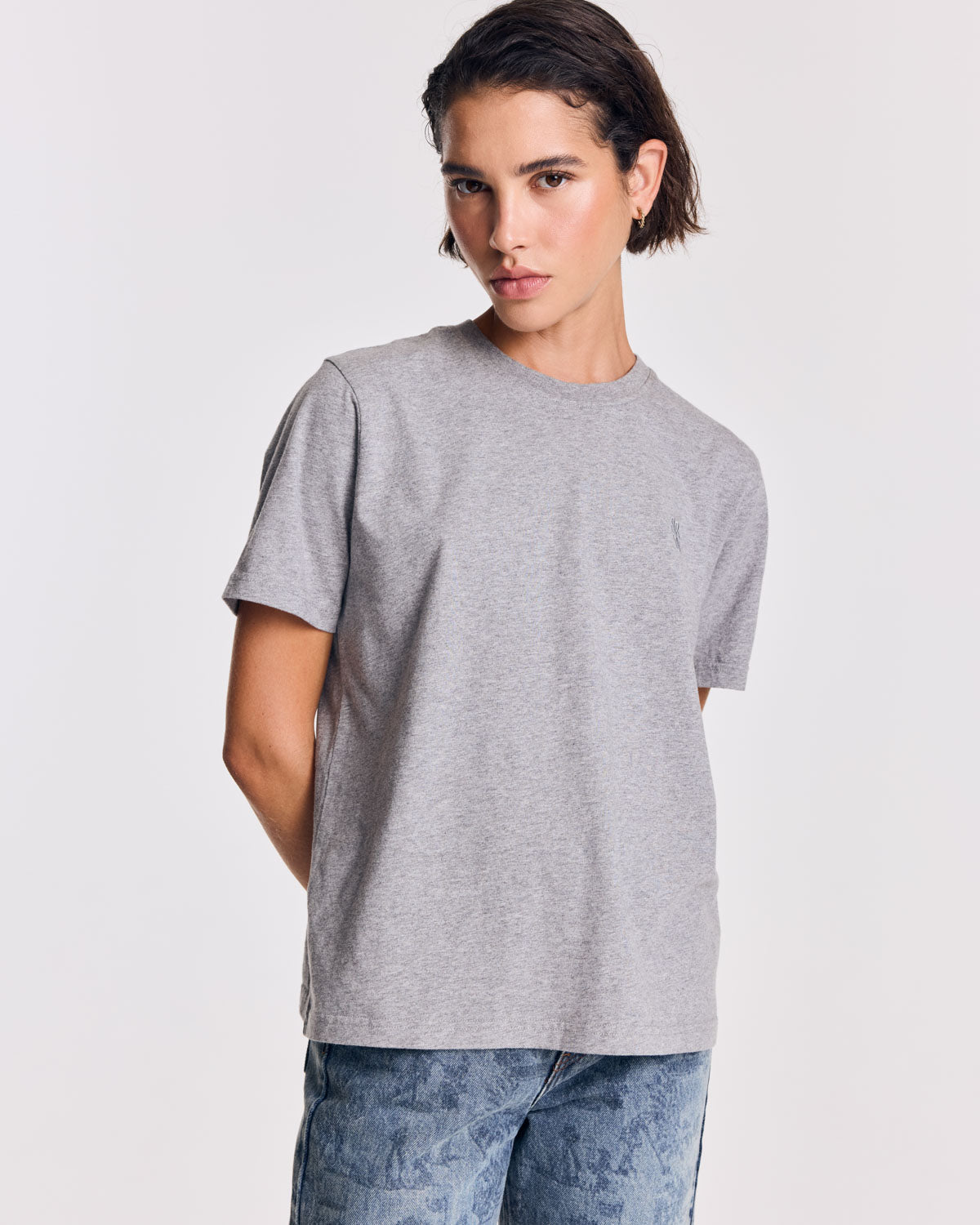 Grey marl embroidered Bree T-shirt