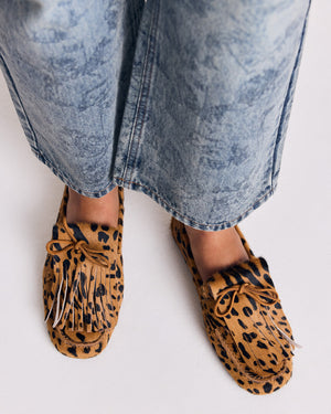 Alix fringed pony cheetah loafers