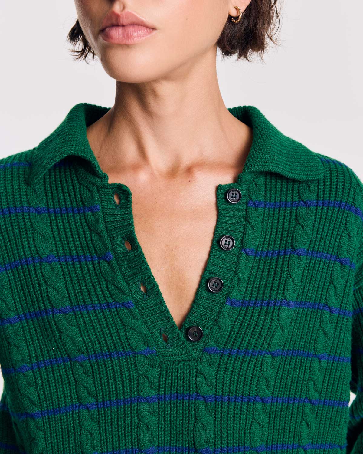 Pull Isidore rayures vert, marine et jaune