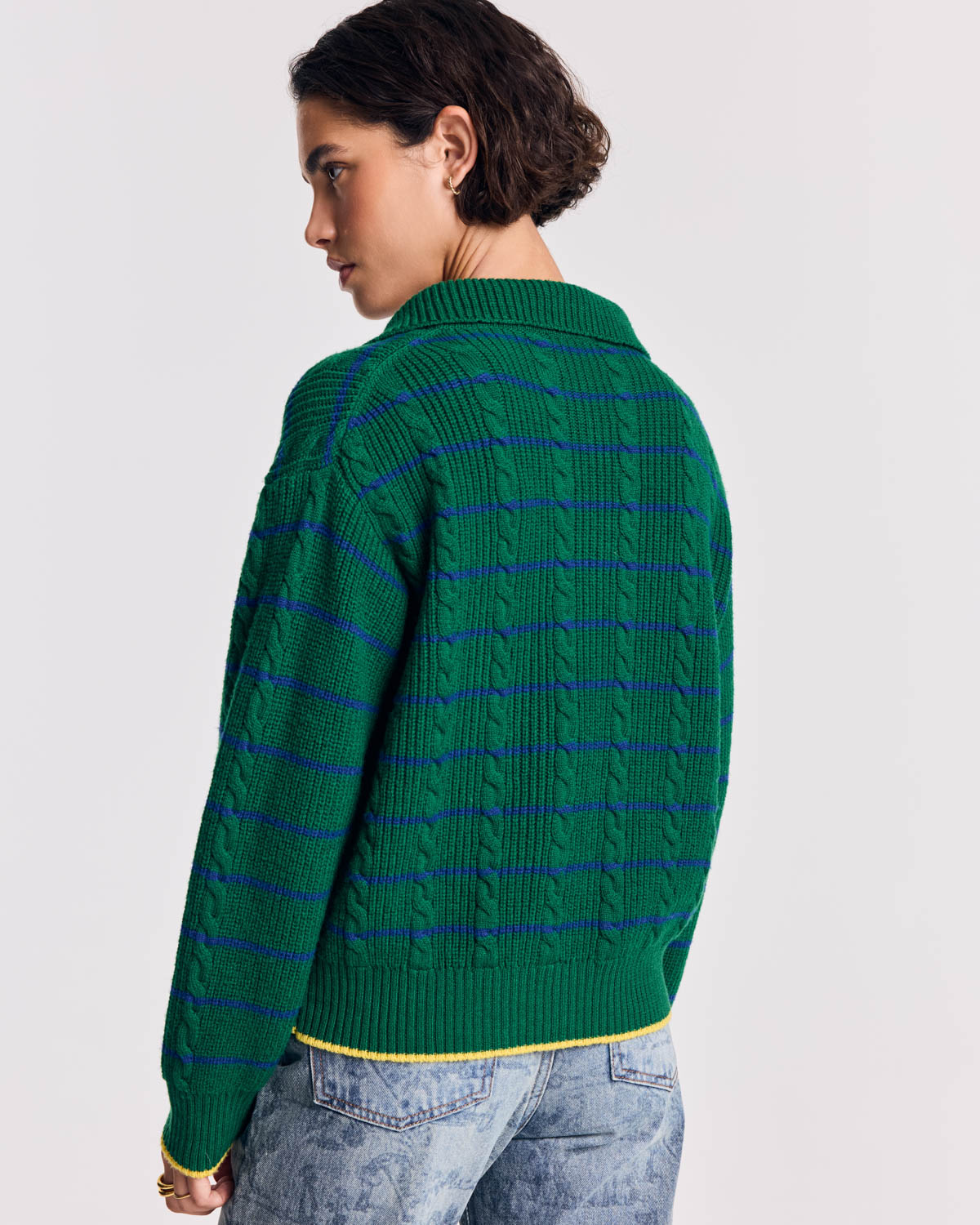 Pull Isidore rayures vert, marine et jaune