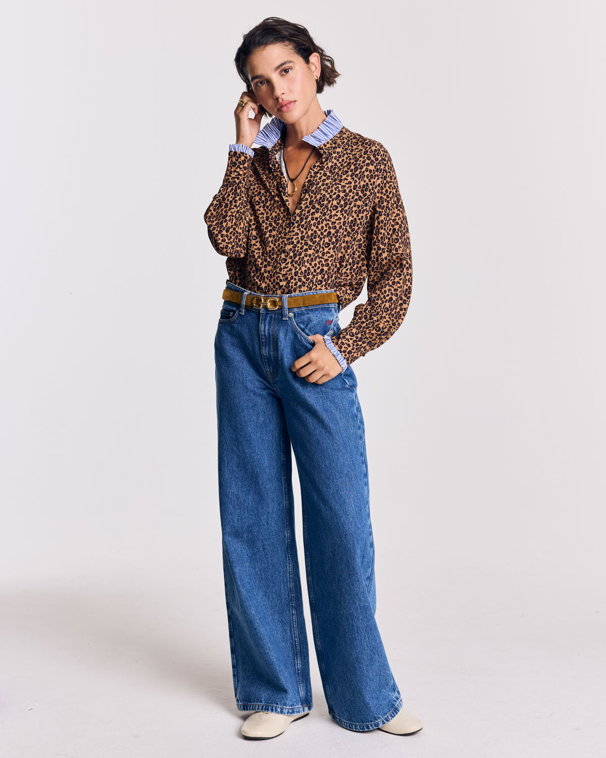 Chemise Mina léopard et rayures bleu
