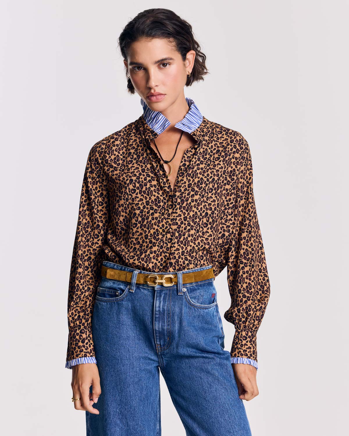 Chemise Mina léopard et rayures bleu