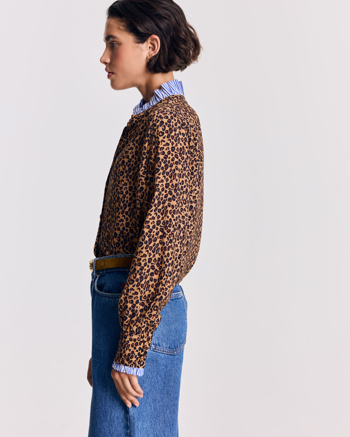 Chemise Mina léopard et rayures bleu