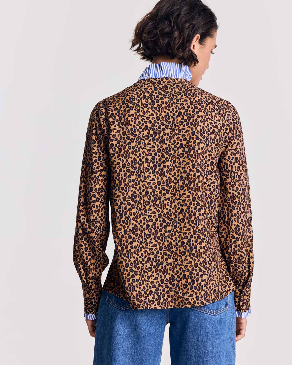Chemise Mina léopard et rayures bleu