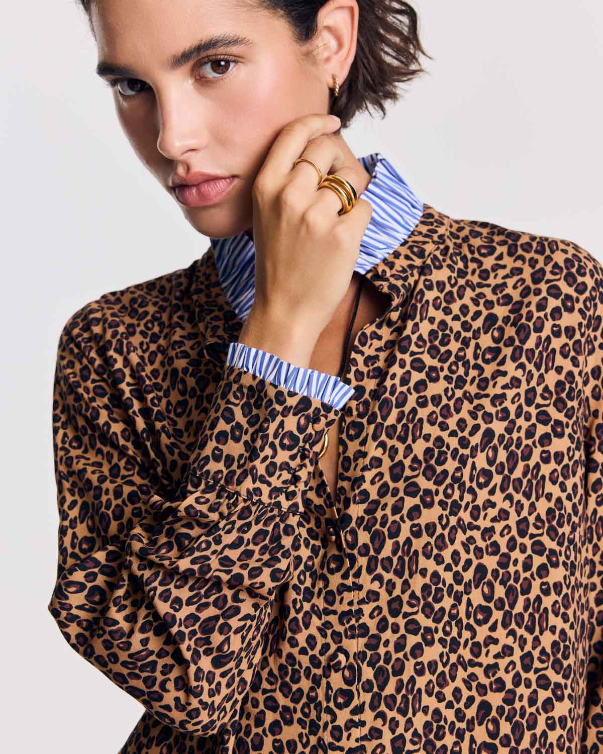 Chemise Mina léopard et rayures bleu