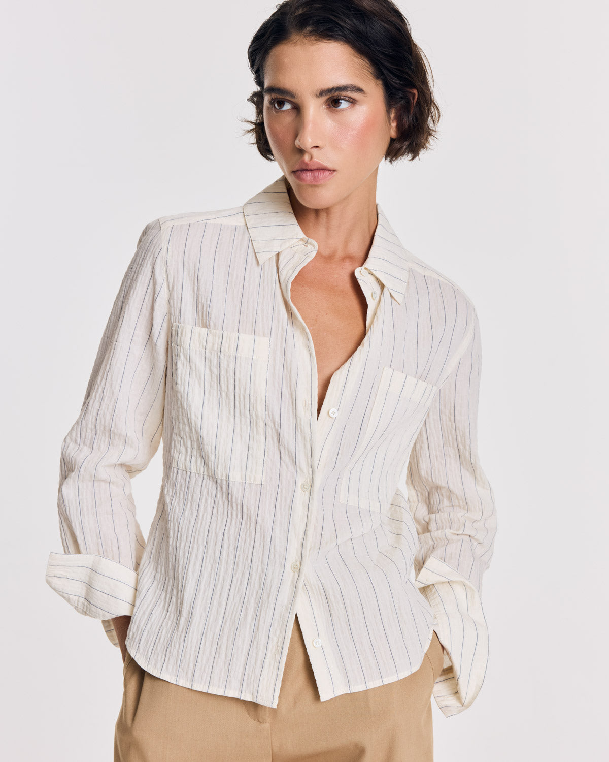 Chemise Jacinthe rayures écru et marine