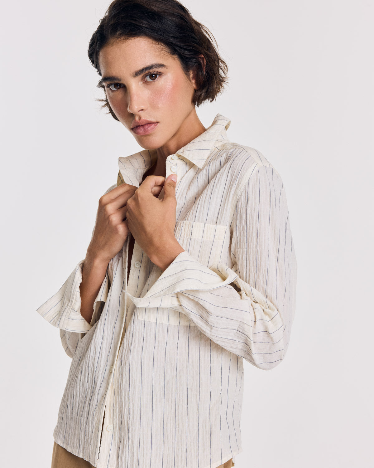 Chemise Jacinthe rayures écru et marine