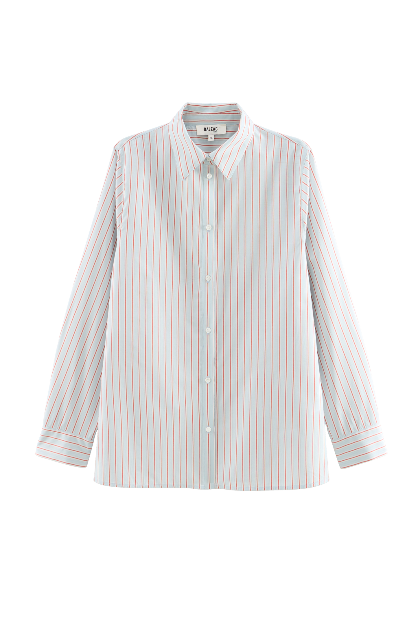 Liseron red striped shirt with blue background