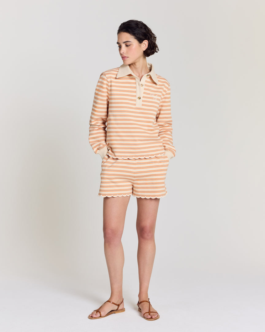Sweat-shirt Mirabelle rayures orange, bleu et écru