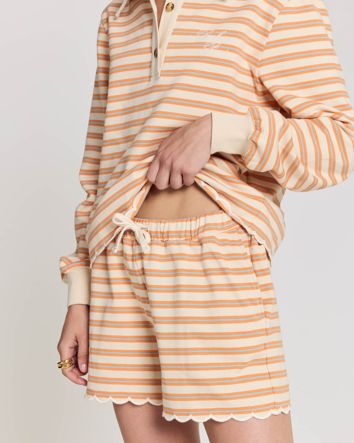 Tao orange, blue and off-white striped shorts