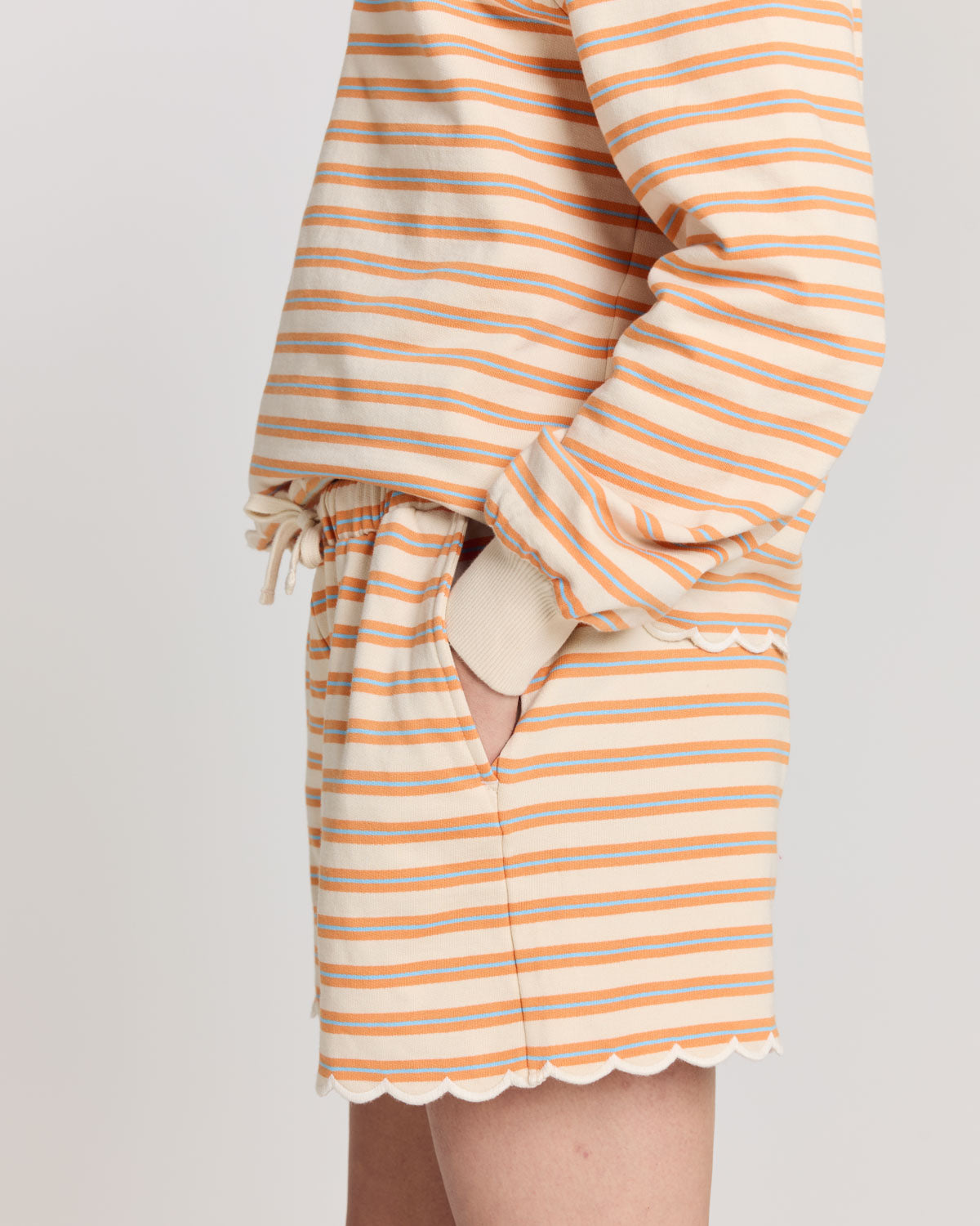 Tao orange, blue and off-white striped shorts