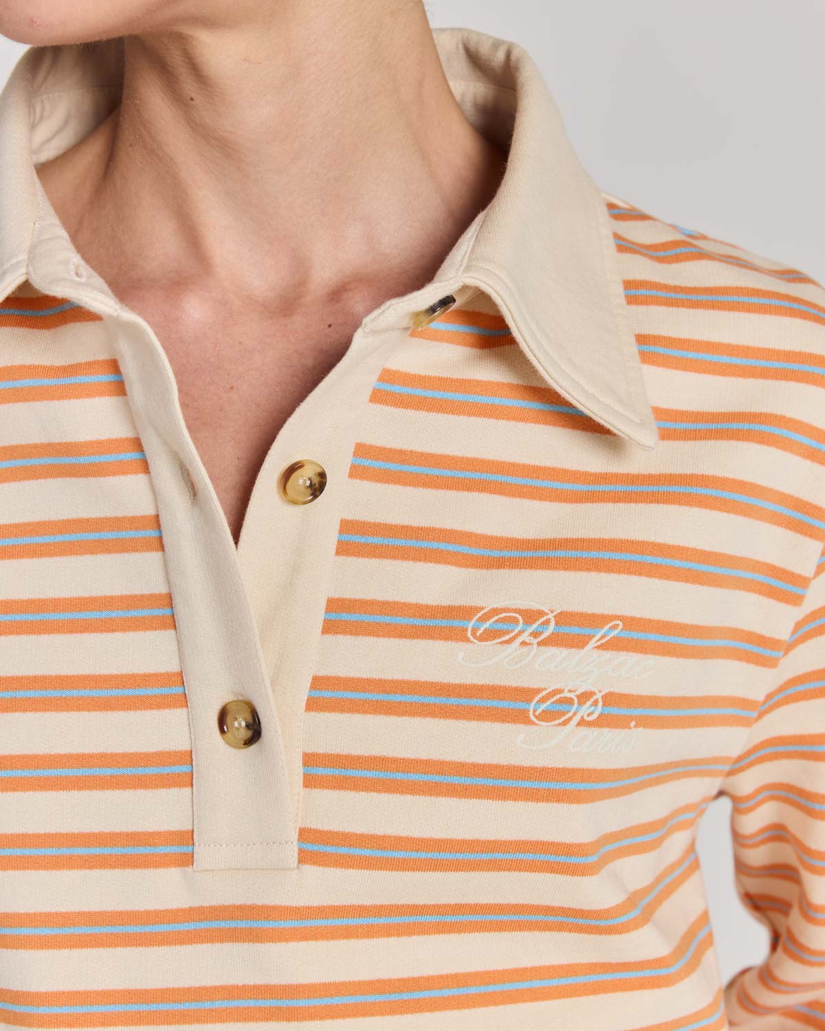 Sweat-shirt Mirabelle rayures orange, bleu et écru