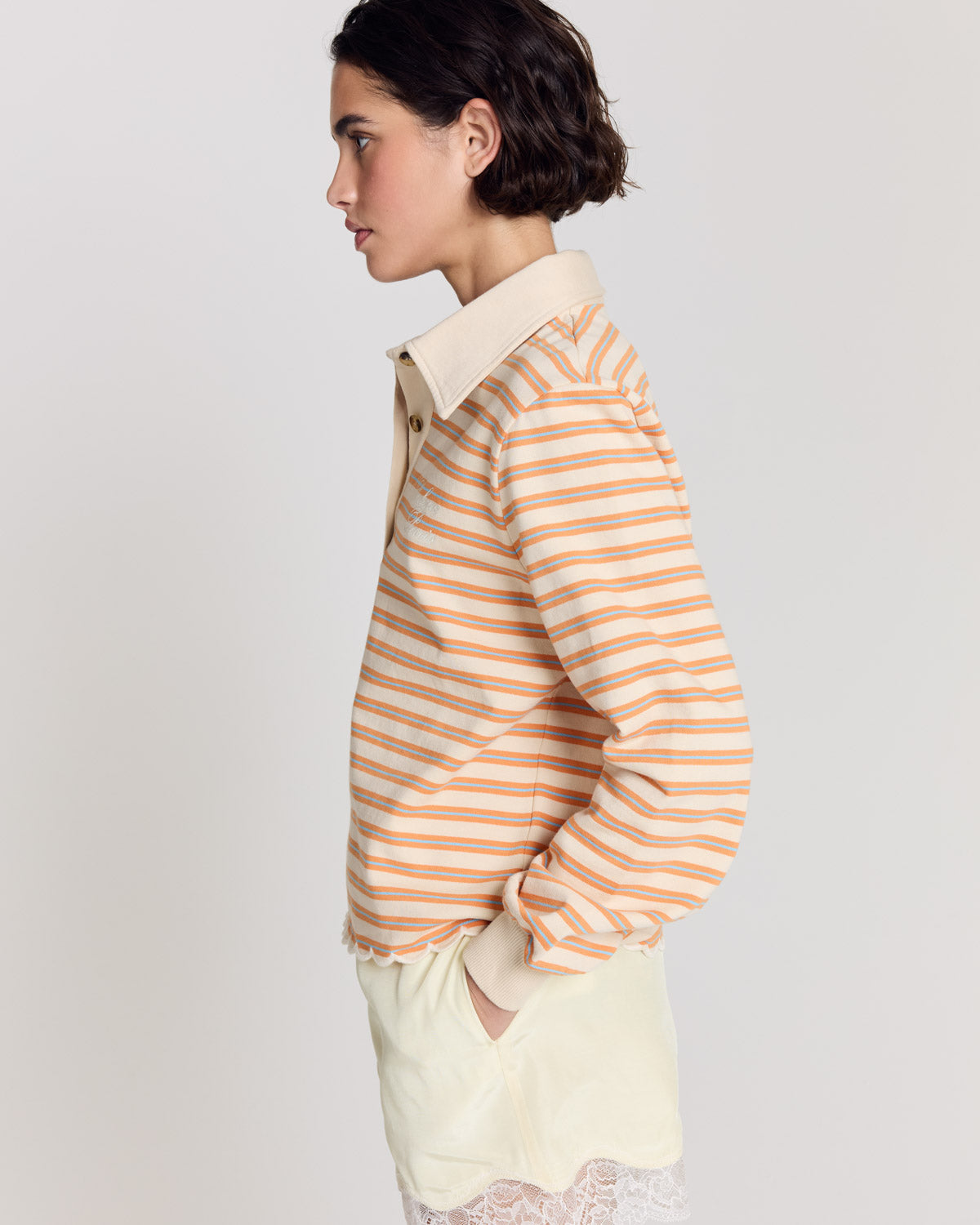 Sweat-shirt Mirabelle rayures orange, bleu et écru