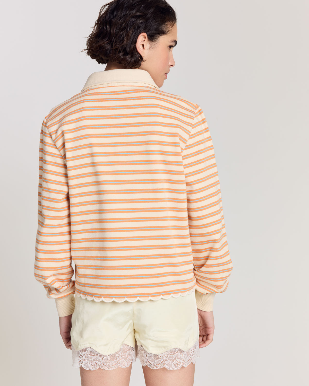 Sweat-shirt Mirabelle rayures orange, bleu et écru