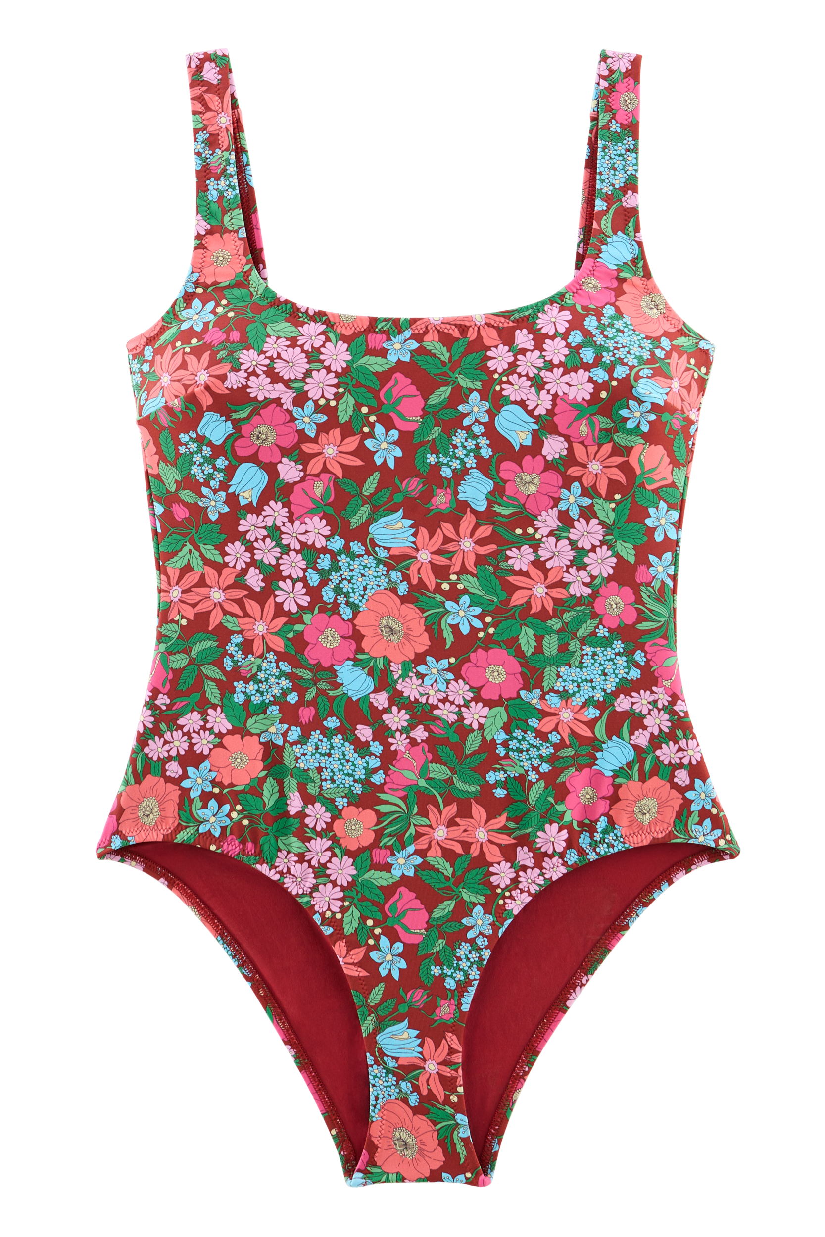 Swimsuit Emy printed Liberty pink and burgundy