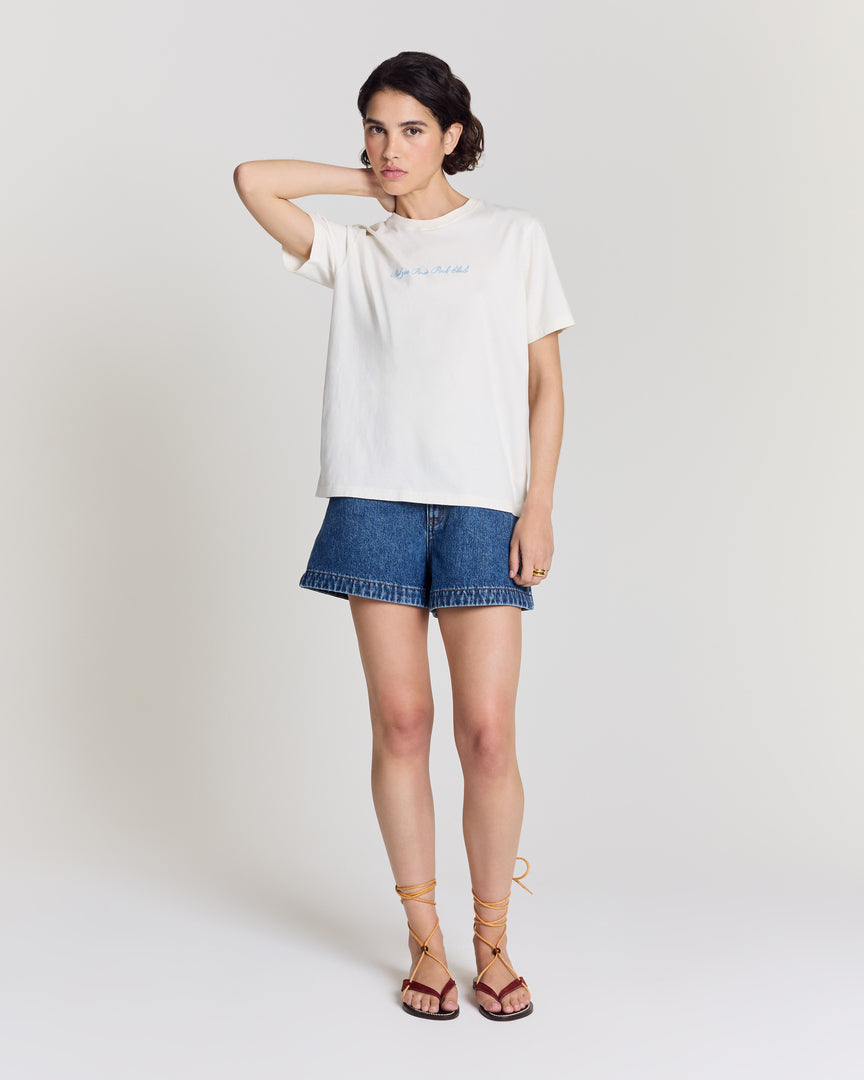 Bree Balzac Pool Club off-white and blue T-shirt